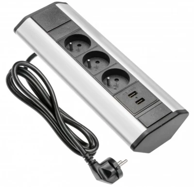 Indux Corner hjørne køkken stikkontakt med 3 jordforbindelse stikkontakter og 2 USB-opladere 1208957442