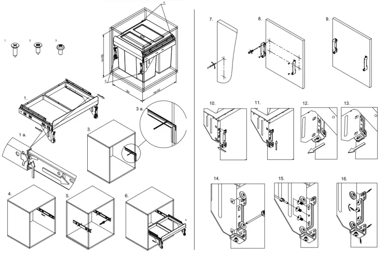 Garbi Carrier C-40-2 indbygningsaffaldssystem med egne skinner og 2 affaldsspande 2 x 16 liter 1208957462
