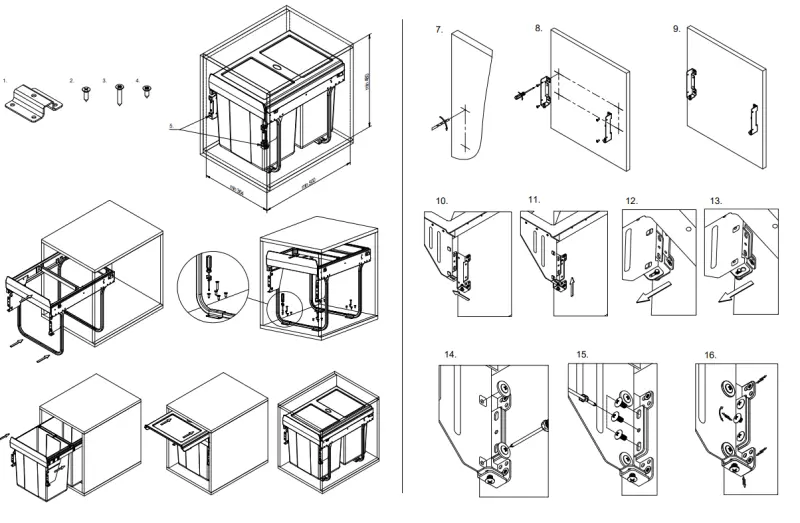 Garbi Carrier C-40-3-H indbygningsaffaldssystem med egne føringer og 3 affaldsspande 1 x 20 + 2 x 10 liter 1208957464