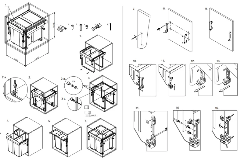 Garbi Carrier C-45-2-H indbygnings affaldssystem med egne skinner og 2 affaldsbeholdere 2 x 20 Liter 1208957466