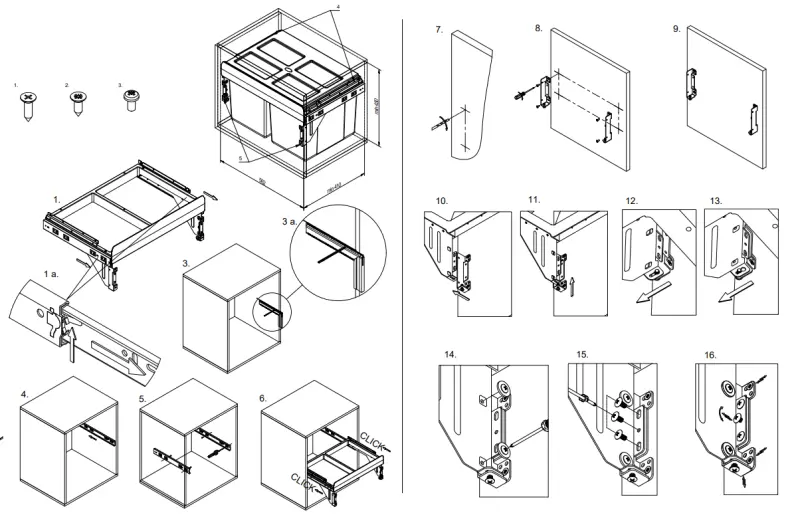 Garbi Carrier C-60-2 indbygningsaffaldssystem med egne skinner og 2 affaldsbeholdere 2 x 27 Liter 1208957468