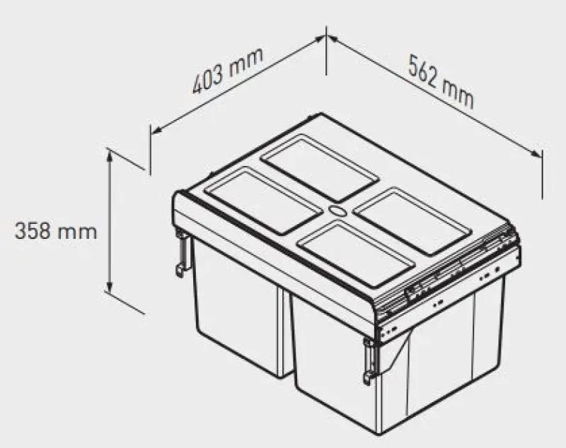 Garbi Carrier C-60-2 indbygningsaffaldssystem med egne skinner og 2 affaldsbeholdere 2 x 27 Liter 1208957468