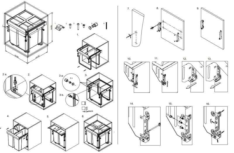 Garbi Carrier C-60-2-H indbygningsaffaldssystem med egne skinner og 2 affaldsbeholdere 2 x 34 Liter 1208957469