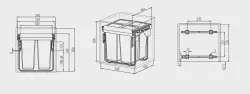 Garbi Carrier C-60-3-H indbygningsaffaldssystem med egne skinner og 3 affaldsbeholdere 1 x 34 + 2 x 17 liter 1208957470