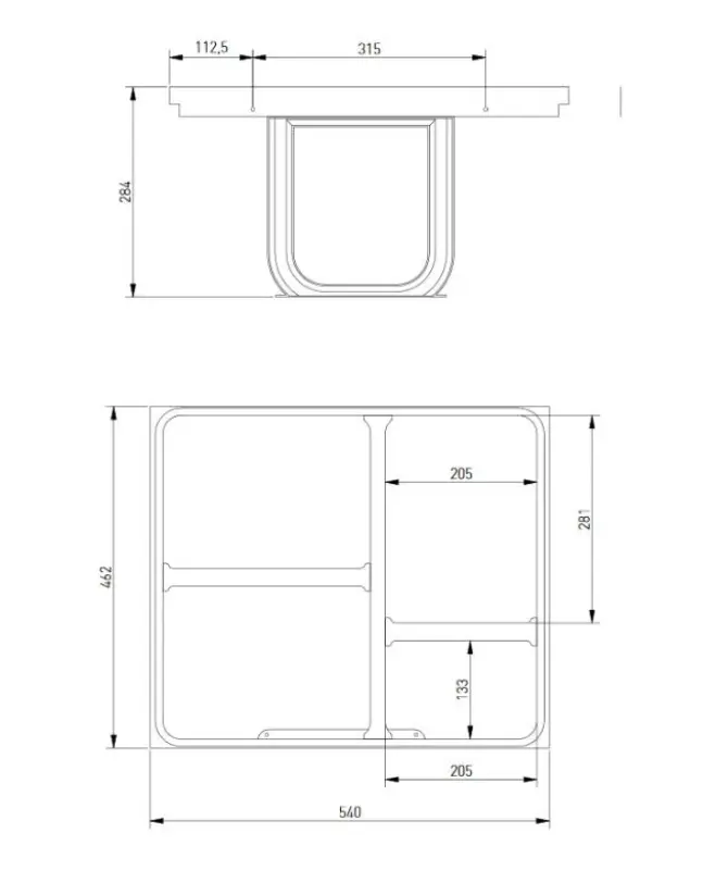 Garbi Basket B-60-4-H sorteringssystem til affald til skuffe 60 cm inkl. holder og 4 affaldsbeholdere 1208957472