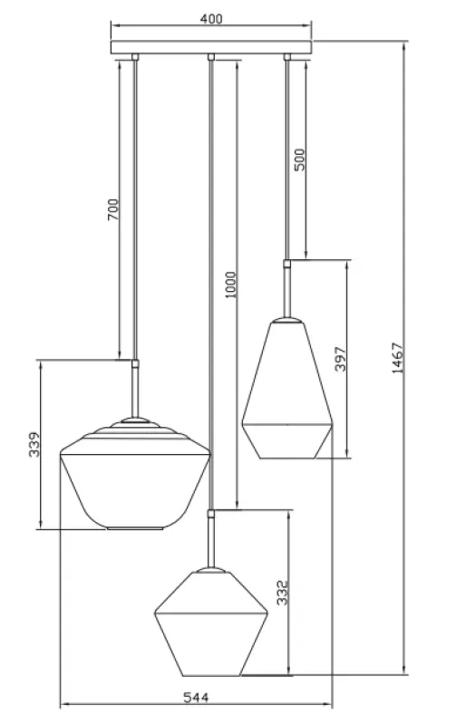 Decor Lime 1467 mm high modern gold pendant lamp with 3 light sources 7983
