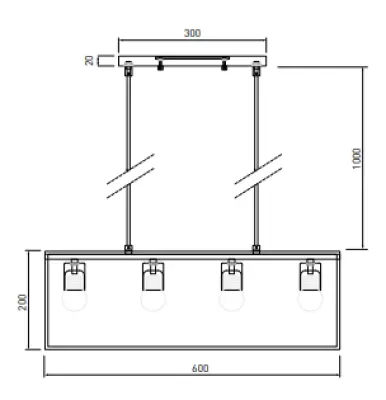 Decor Diu sort geometrisk hængelampe med 4 lyskilder, bredde 60 cm 3635