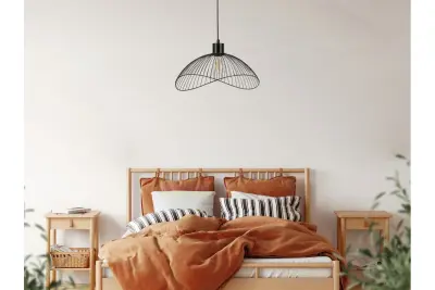 Retro vintage sort trådhængelampe, 50 cm i diameter, model 4151