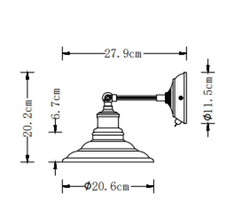 Decor Loret justerbar sort væglampe med kontakt 20 cm diameter 7901