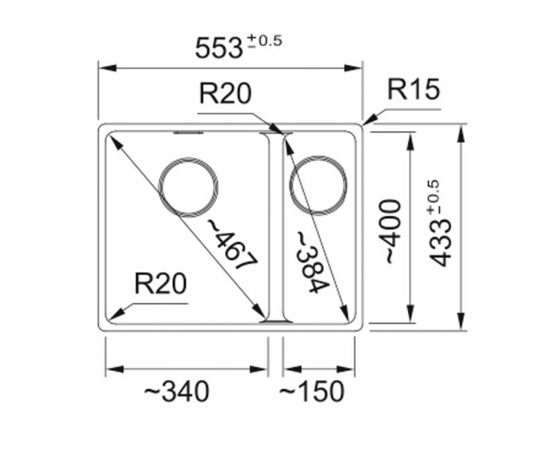 Franke Maris MRG 160-34-15 Fragranite sort udgave mat sort underbygget vask stor Bakke til venstre