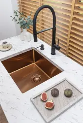 Aquadesign Sinks kobber rustfrit stål vask kobber farve PVD 50x40 underbygning planmontering og overbygning 1208957700