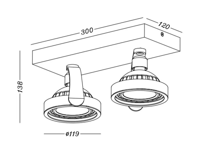 Decor Wally loftlampe eller væglampe hvid med bevægelig hoved 2 lyskilder 4373