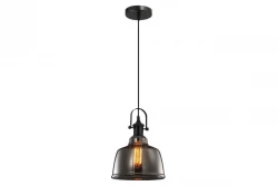 Decoreer Muscari II sort hængelampe med røgfarvet glas i metallic udførelse, lampeskærm og sort lampholder 3862