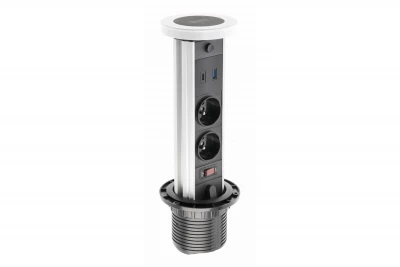Indux Lift synkbar jordstift hvid køkken stikkontakt i arbejdsplade med belysning, 2 x USB og trådløs opladning 1208957837