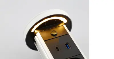 Indux Lift synkbar jordstift hvid køkken stikkontakt i arbejdsplade med belysning, 2 x USB og trådløs opladning 1208957837
