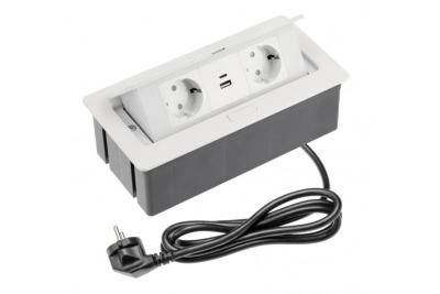 Indux Flip Medium køkkenstikkontakt med jordforbindelse i bordpladen eller overskabet, hvid med 2 stikkontakter og USB A+C-opladere 1208957847