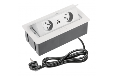 Indux Flip Medium køkken stikkontakt jordforbindelse i arbejdspladen eller overskab hvid med 2 stikkontakter og 2 USB opladere 1208957849