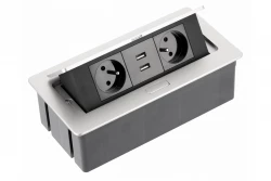 Indux Flip Medium køkkenstikkontakt jordforbindelse i arbejdspladen eller overskab aluminium med 2 stikkontakter og 2 USB-opladere 1208957850