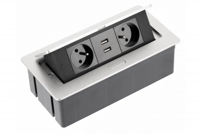 Indux Flip Medium køkkenstikkontakt jordforbindelse i arbejdspladen eller overskab aluminium med 2 stikkontakter og 2 USB-opladere 1208957850