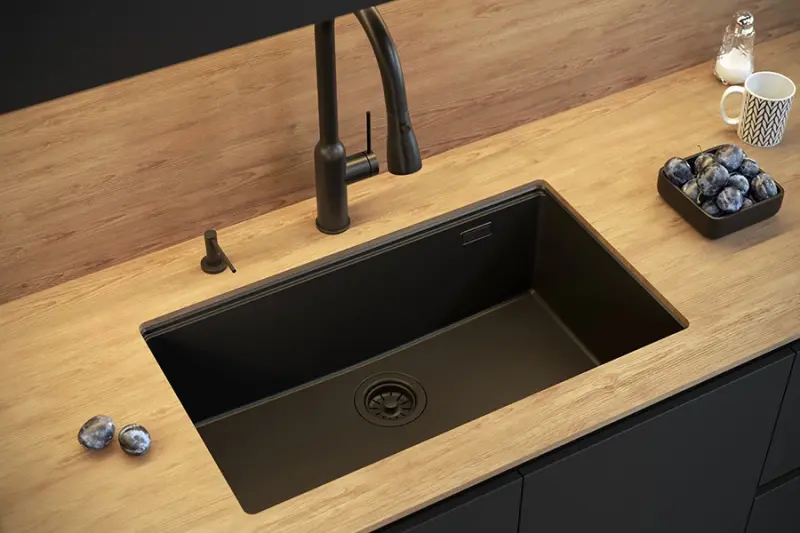 Quadri Newport II stor og dyb vask, granit, topmonteret og undermonteret, sort vask 76x45 1208957855