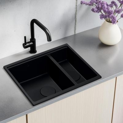 Quadri Newport II sort 1,5 vask granit overmonteret og undermonteret vask 555x460mm med rustfrit stål prop 1208957861
