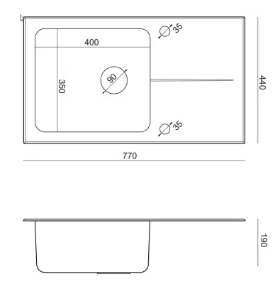 Quadri Glazz indbygningsvask i rustfrit stål med sort glas afdrypningsområde vendbar 77x44 1208957862