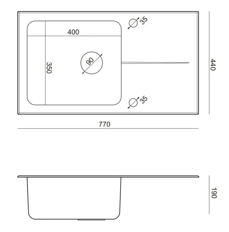 Quadri Glazz indbygningsvask i rustfrit stål med hvid glasafdrypningsdel, vendbar 77x44 1208957863