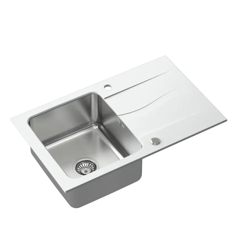 Quadri Fusion indbygningsvask i rustfrit stål med hvid granit afdrypningsområde 78x48 vendbar 1208957868