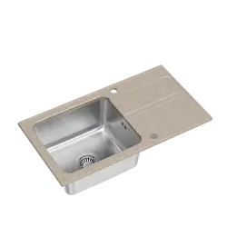 Quadri Fusion indbygningsvask i rustfrit stål med beige granit afdrypningsområde 78x43 vendbar 1208957881