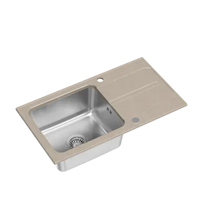 Quadri Fusion indbygningsvask i rustfrit stål med beige granit afdrypningsområde 78x43 vendbar 1208957881