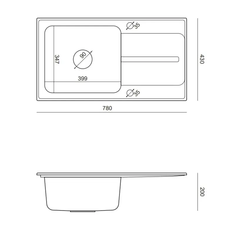 Quadri Fusion indbygningsvask i rustfrit stål med beige granit afdrypningsområde 78x43 vendbar 1208957881