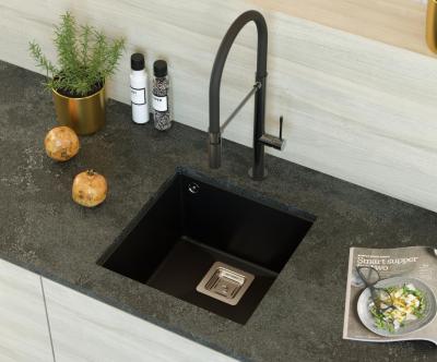 Quadri Quadrangle sort granit underbygningsvask 42x42 cm med rustfri stålprop 1208957887