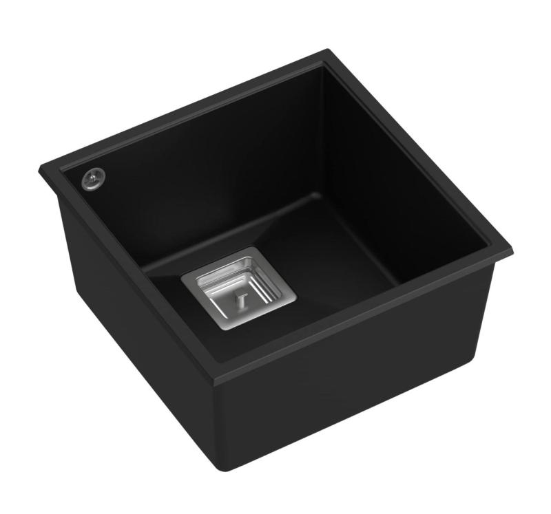 Quadri Quadrangle sort granit underbygningsvask 42x42 cm med rustfri stålprop 1208957887