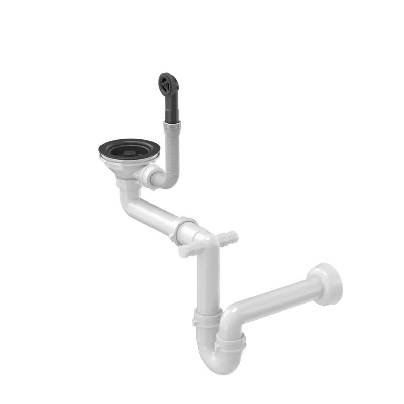 Quadri sort afløbssæt vask med rund overløb til 1 vask 1208957899