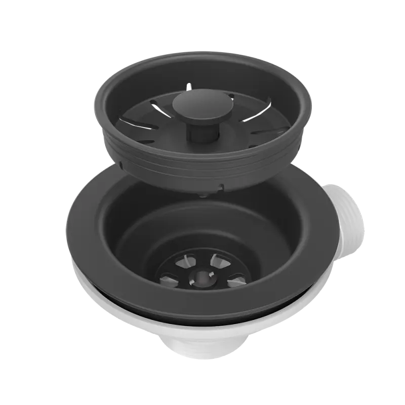 Quadri sort afløbssæt vask med rund overløb til 1 vask 1208957899