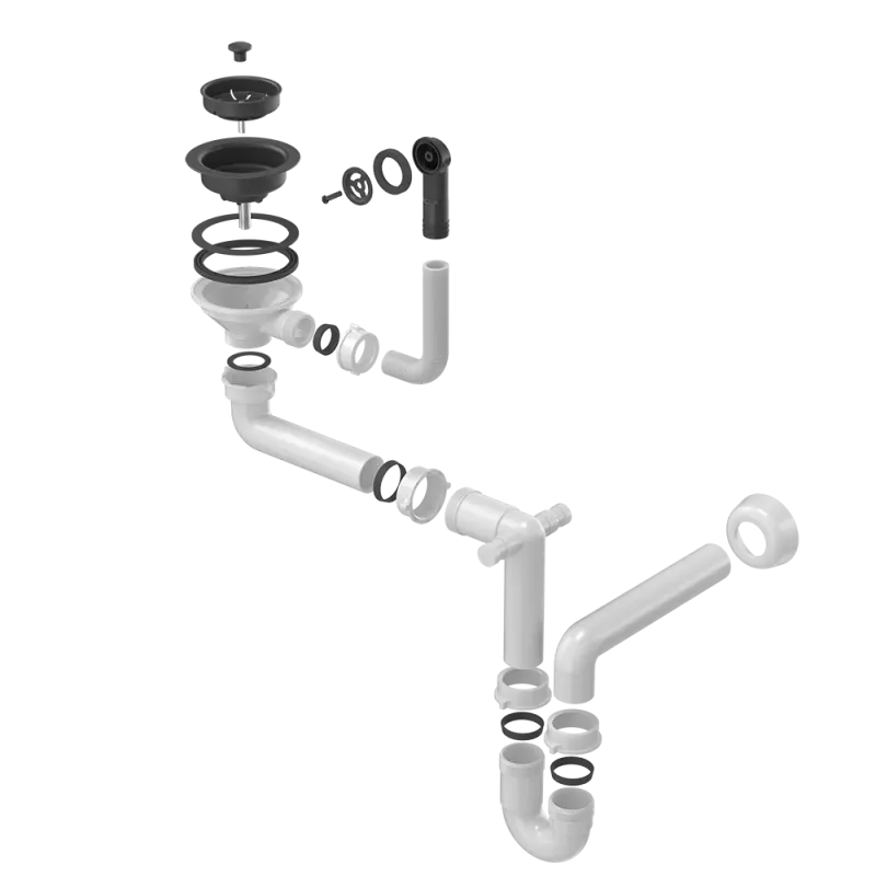 Quadri sort afløbssæt vask med rund overløb til 1 vask 1208957899