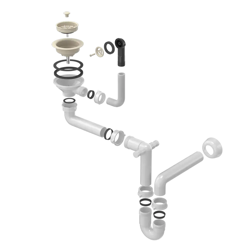 Quadri beige sandfarvet afløbssæt til vask med overløb 1208957901