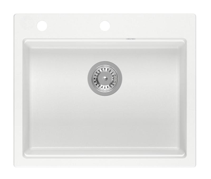 Quadri Durham hvid granit overflade vask 595x500 med sæbedispenser, skærebræt, rulleunderlag, indsatsvask og rulleunderlag 1208957903