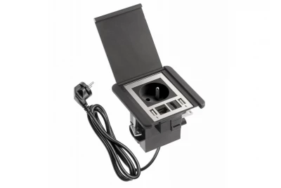 Indux Flip indbygget jordforbindelse Stikkontakt mat sort med 2xUSB A, 1xRJ45 og HDMI-tilslutning sort 1208957915