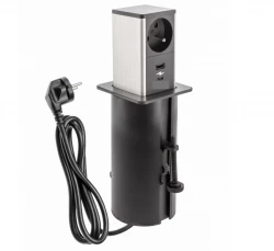 Indux Push udtrækkelig sort jordforbindelse stikkontakt med 1xUSB A og 1xUSB C med rustfrit stål dæksel 1208957928