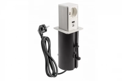 Indux Push udtrækkeligt hvid jordet stikkontakt med 1xUSB A og 1xUSB C med rustfrit stål dæksel 1208957929
