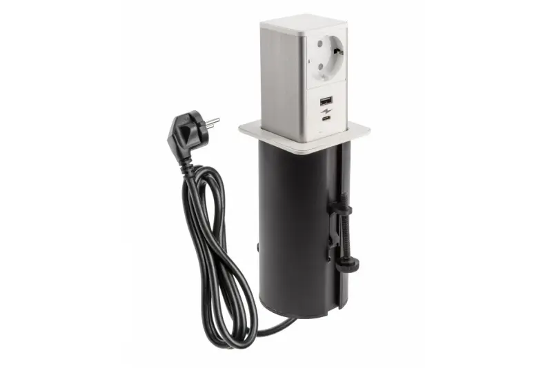 Indux Push udtrækkelig hvid jordet stikkontakt med 1xUSB A og 1xUSB C med rustfrit stål låg 1208957931