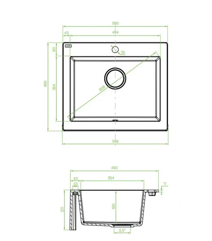 Aquadesign Farmhouse mellem eller ovenpå montering granit køkkenvask grå 58x49cm 1208958165