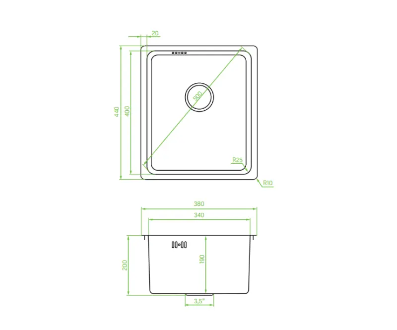 Aquadesign R25 stål overbygning, underbygning og planmonteret vask i rustfrit stål 34x40 cm 1208958201