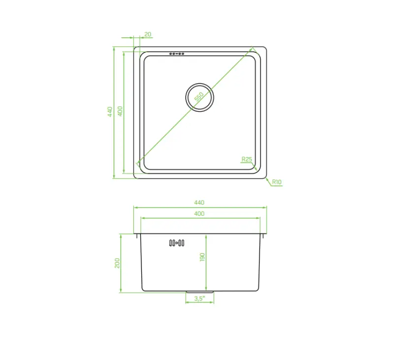 Aquadesign R25 stål overbygning, underbygning og planindbygget vask i rustfrit stål 40x40 cm 1208958206