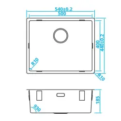 CARESSI Basic Line RVS vask 50x40 med fornyet integreret prop CABLPP50R10