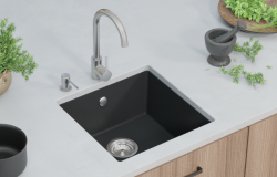 GraniteMy Universal granit sort vask 40x40 cm sort til overmontering, undermontering og fladmontering med rustfri stål prop 1208958318