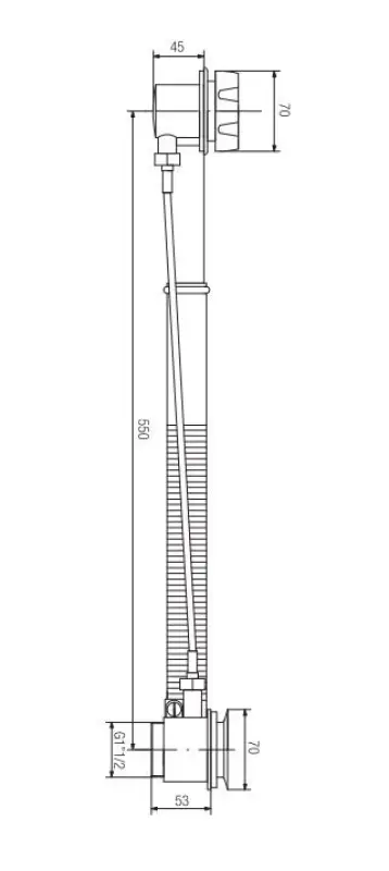 PB badafløb i rustfrit stål med drejeknap ved overløb til indbygningsbade 1208958381