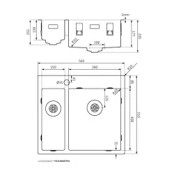 Lorreine SP serie RVS vask 56x51 cm med hanehul bord 1534SPTH