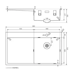 Lorreine SP serie RVS vask 86x51 cm med hanehul bank 40SPDB-L
